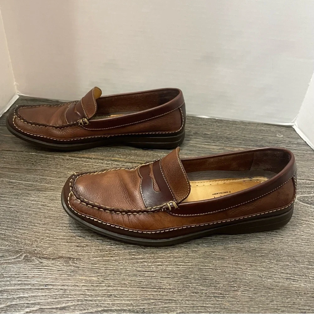 JOHNSTON & MURPHY J&M Flex Mens 11M Brown Leather Loafers Driving Shoes. Pre-own